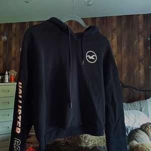 Black and Pink Hollister Cropped Hoodie